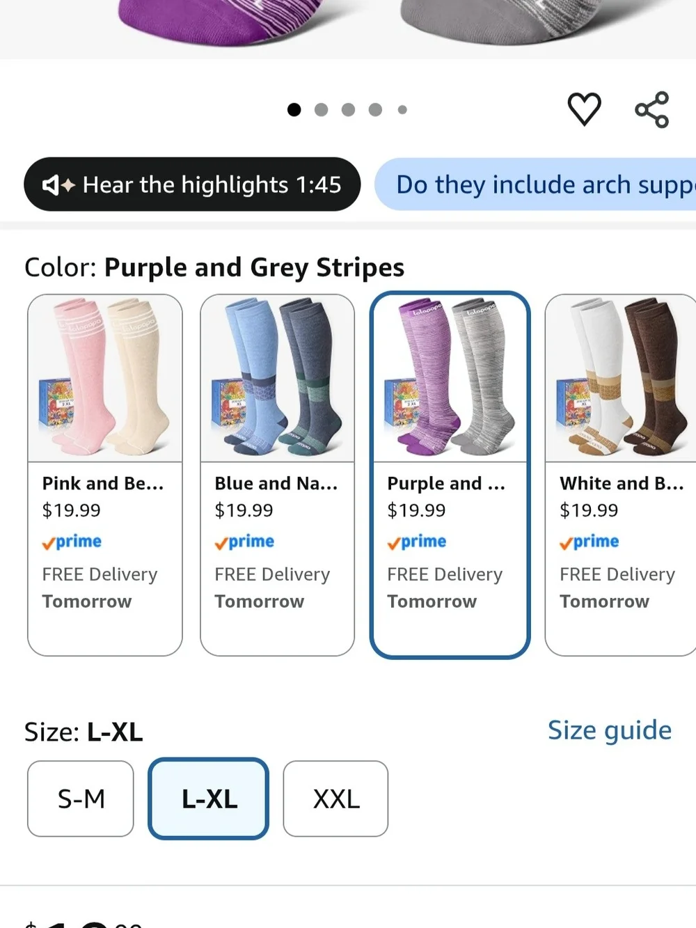 NIB Purple and Gray Knee-High Compression Socks - 2 Pack women's L/XL